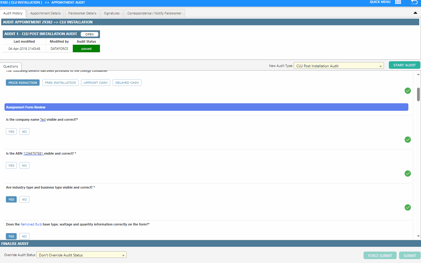 Auditing Screen