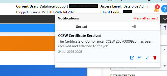 The CCEW Certificate Received notification