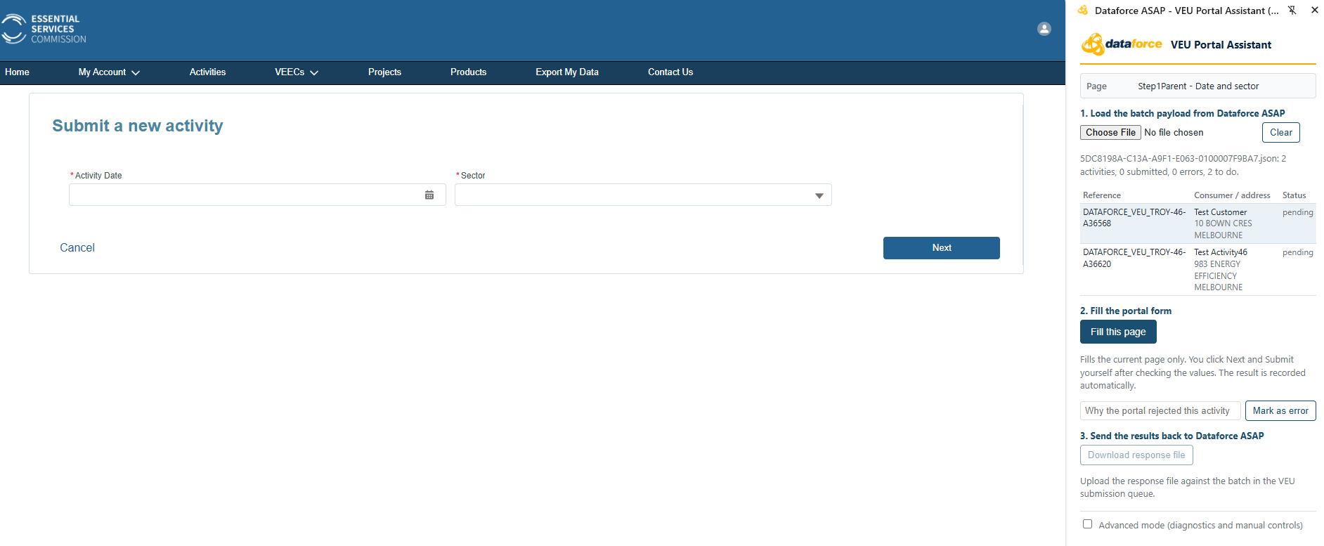Payload loaded, portal on the first page